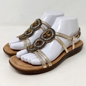 Clark’s Womens Poster Tulip Metalic Gold Strappy Sandals Beaded 32282‎  Size 7M
